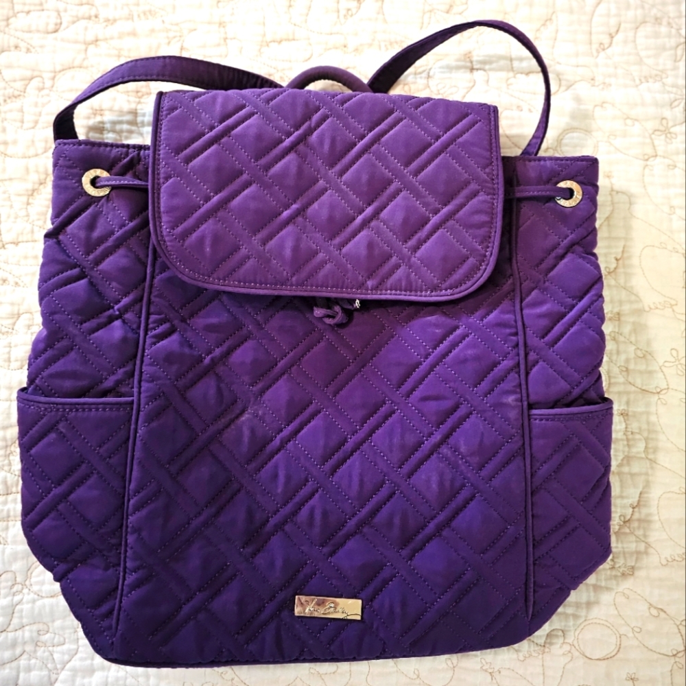 Rare Vera Bradley Drawstring Backpack Tote in Deep Purple - EXCELLENT Condition!